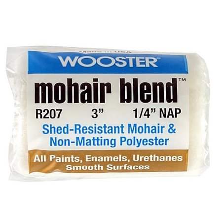 WOOSTER 3" Paint Roller Cover, 1/4" Nap Nap, Mohair/Polyester R207